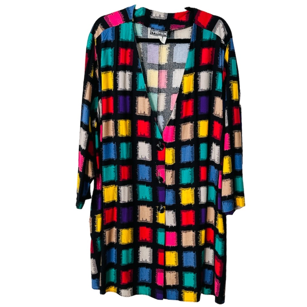 Vintage Muticolor Window Pane V Neck Duster Jacket Size 1x By Special Preview 1X